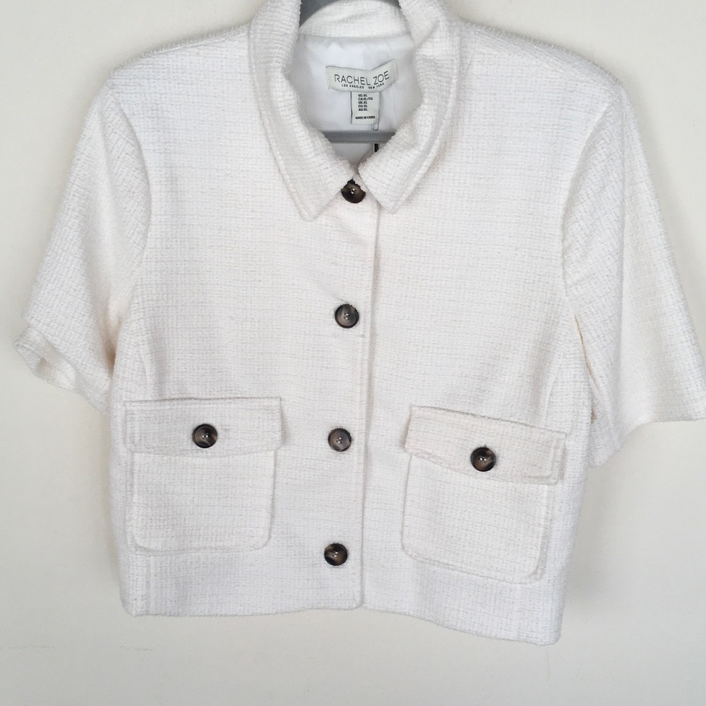 NWT Rachel Zoe Ivory Short-Sleeve Tweed Cropped Jacket